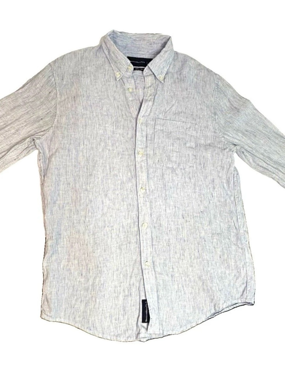 Abercrombie & Fitch Men’s Linen Button Down Shirt Medium Blue White Stripe